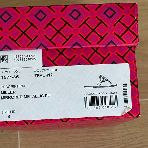 Tory Burch Miller Mirrored Metallic Teal Sandal - Picture 11 of 14